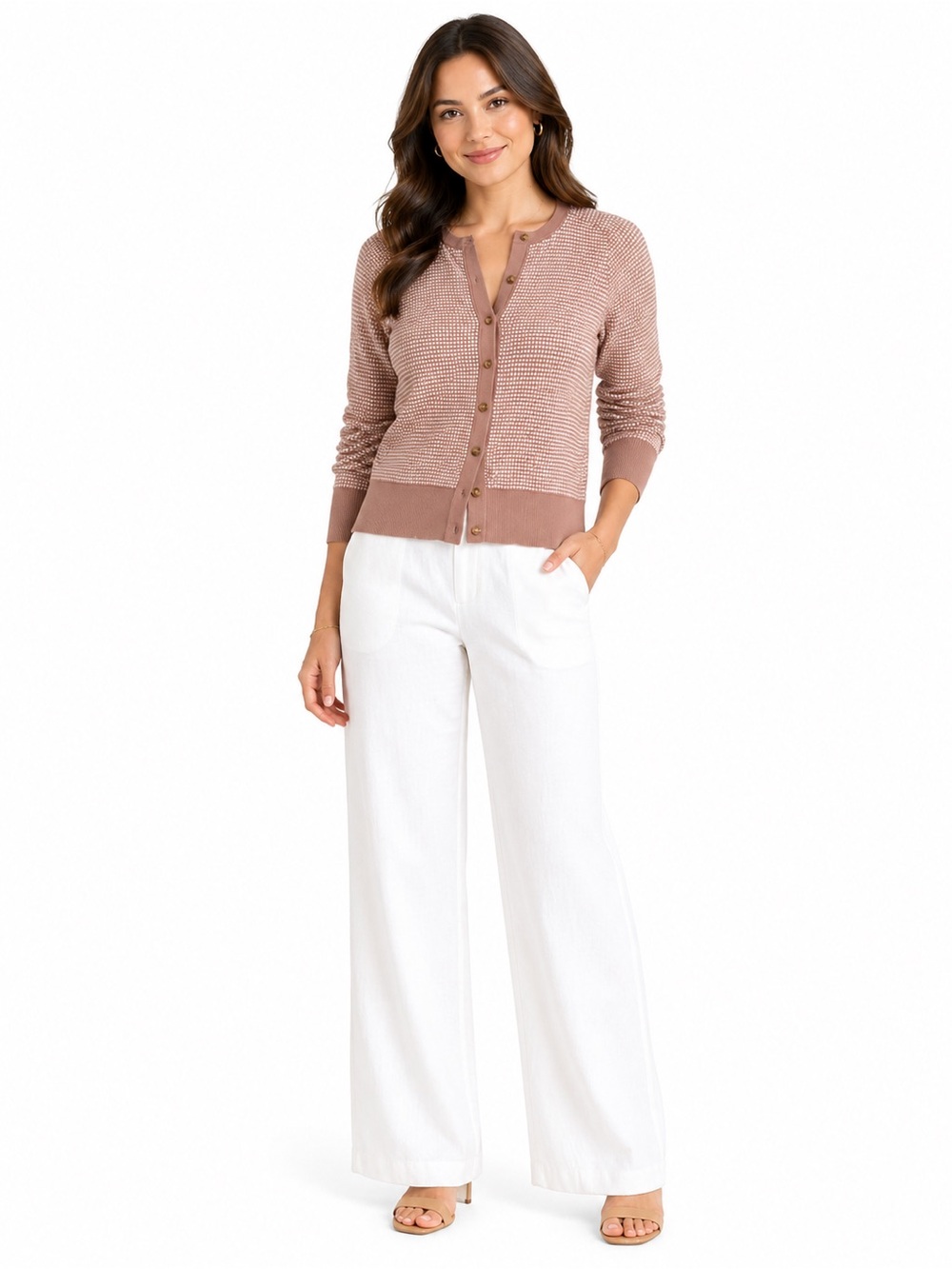Ann Taylor Dusty Rose Button-Front Cardigan